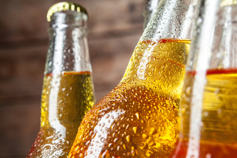 Cold Bottled Beer with condensation on the bottles