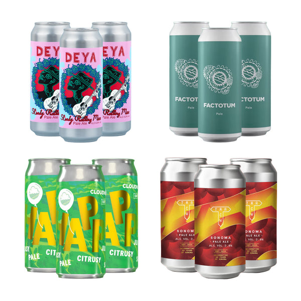 Collection of various beer cans with different designs and branding on a white background