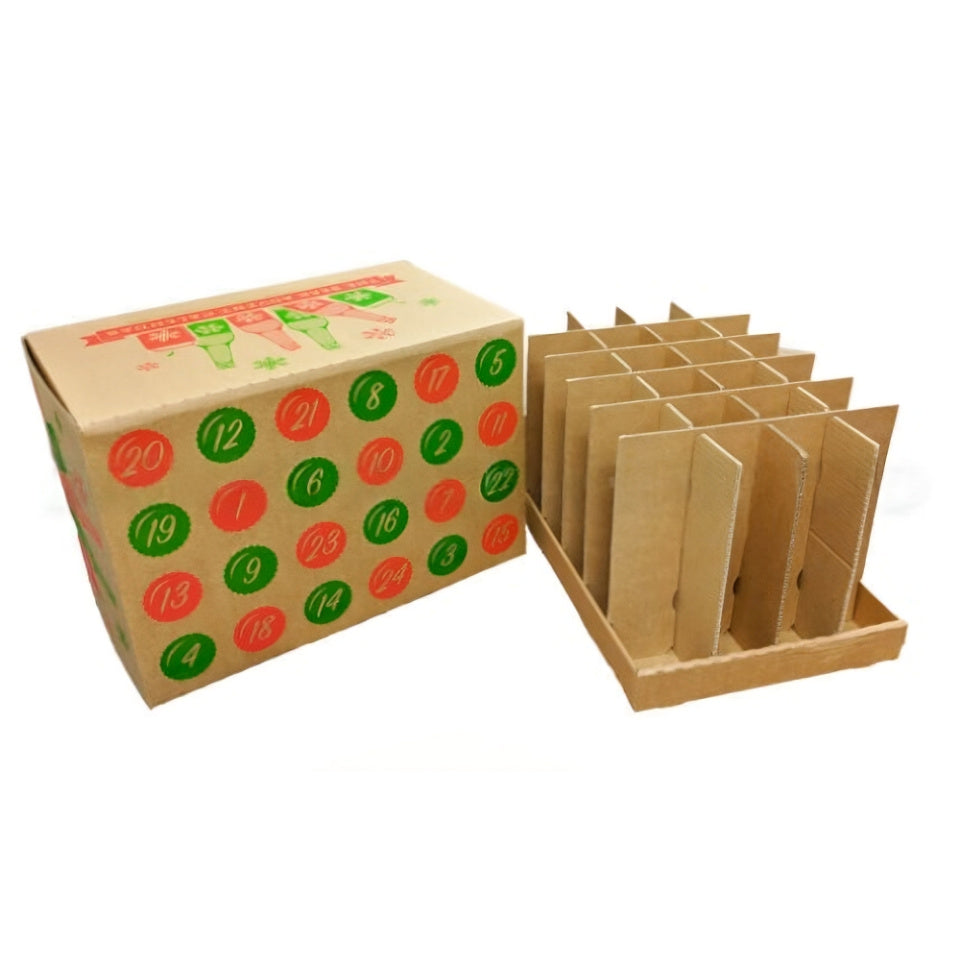 Cardboard box with numbered labels and a set of wooden boards on a white background