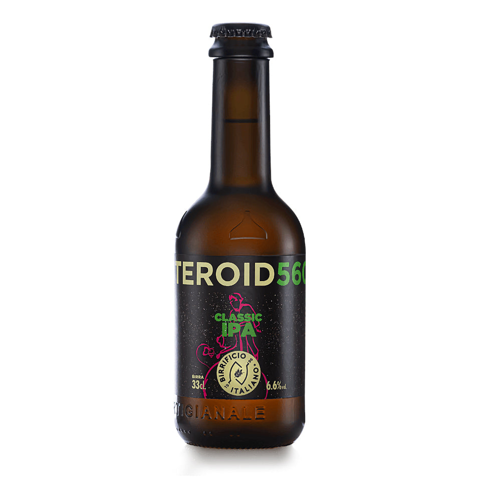 Brown beer bottle with 'Teroid56' label on a white background