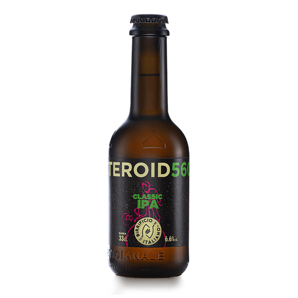 Brown beer bottle with 'Teroid56' label on a white background