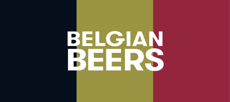 Text 'Belgian Beers' on a divided background with black, green, and red sections.