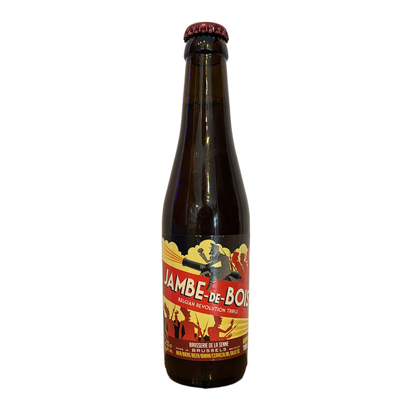 Bottle of "Brasserie De La Senne, Jambe de Bois, Belgium Hoppy Triple" on a white background