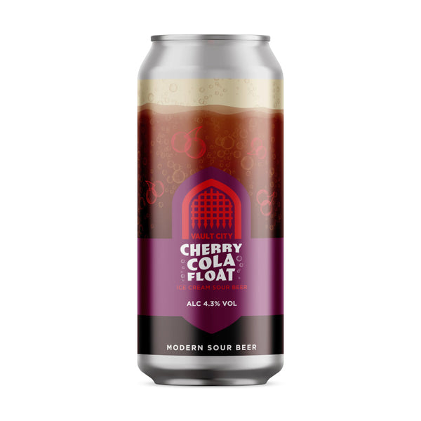 Beer can with a purple label on a white background