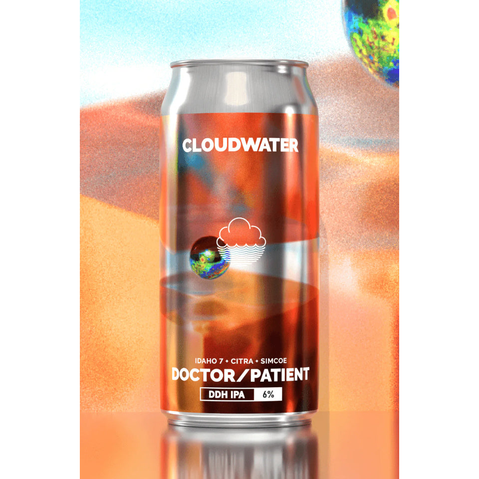 Cloudwater beer can with colorful background