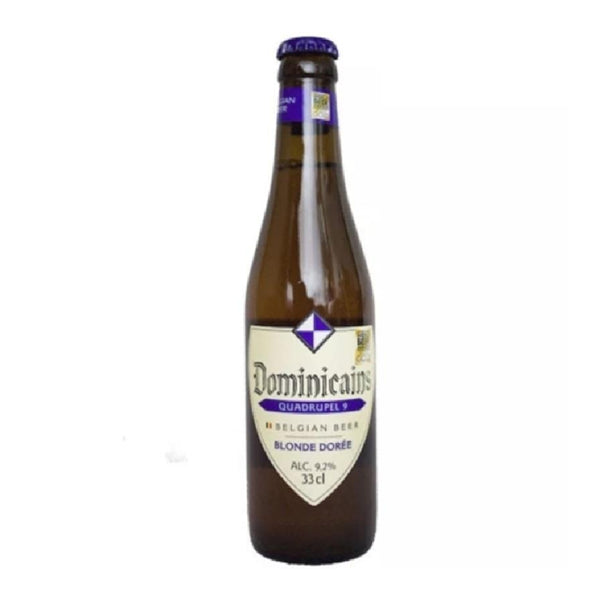 Bottle of Dominicains beer on a white background