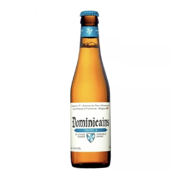 Bottle of Dominicains beer on a white background