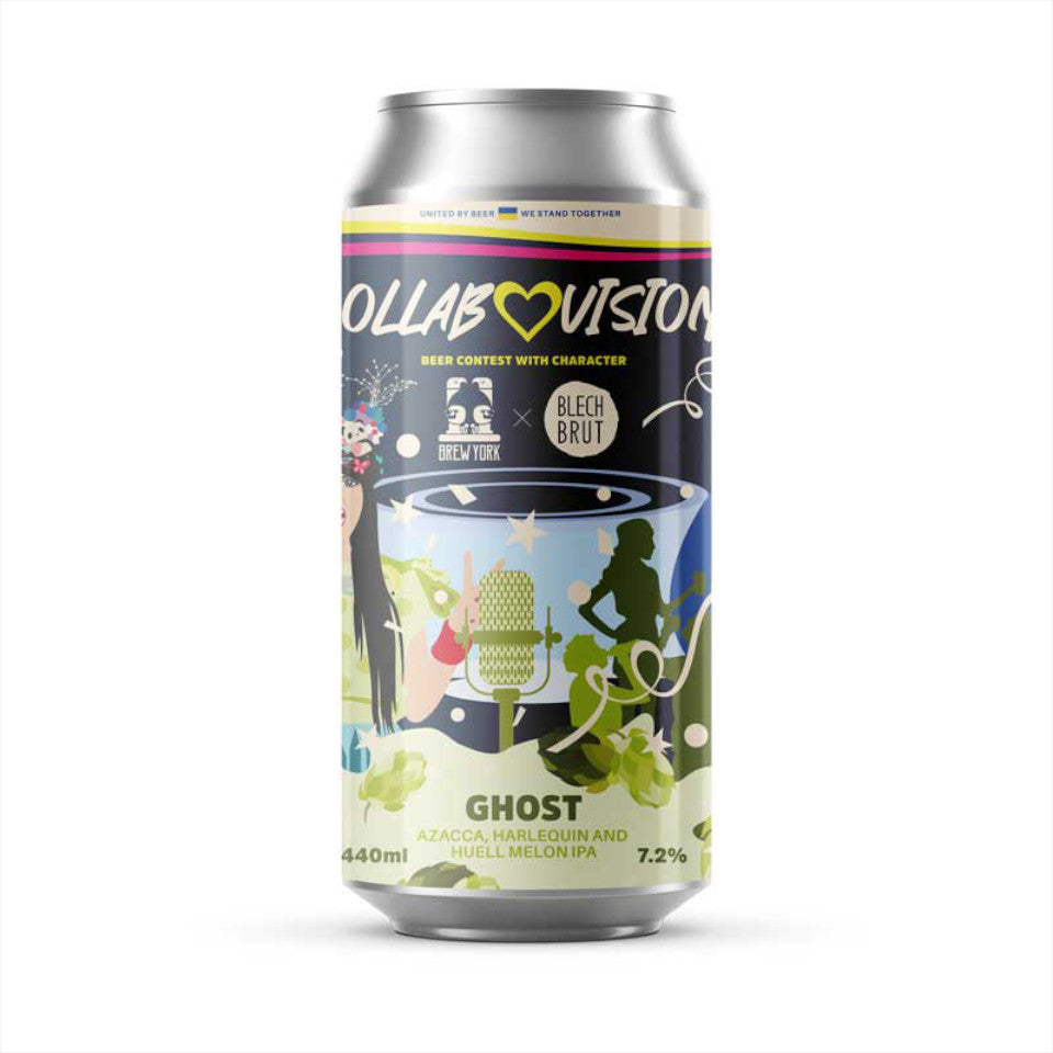 Brew York x Blech Brut (Collab), Ghost, Azacca, Harlequin & Huell Melon IPA, 7.2%, 440ml