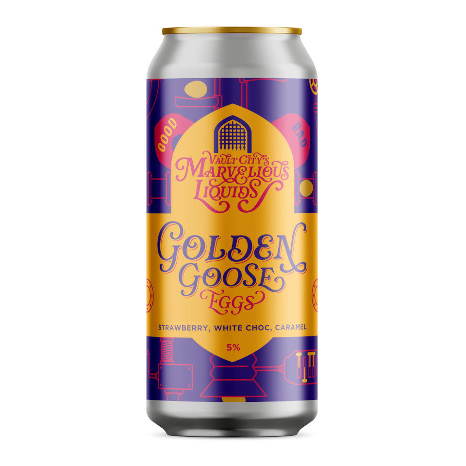 Vault City, Marvellous Liquids, Golden Goose Eggs, Strawberry, White Choc & Caramel Sour, 5.0%, 440ml