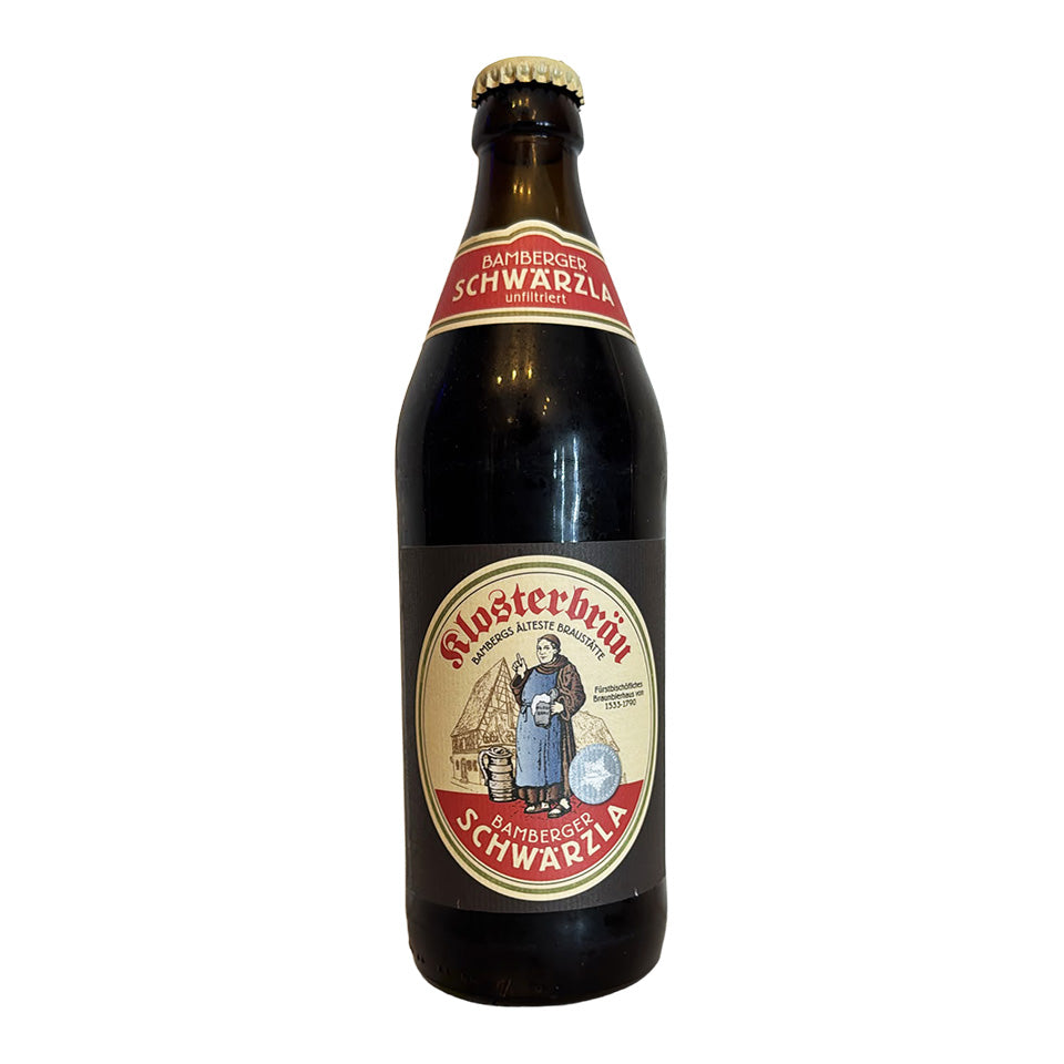 Klosterbrauerei Schwarzla 500ml dark Schwarzbier lager beer on white background German Beers and Lager Beers collection