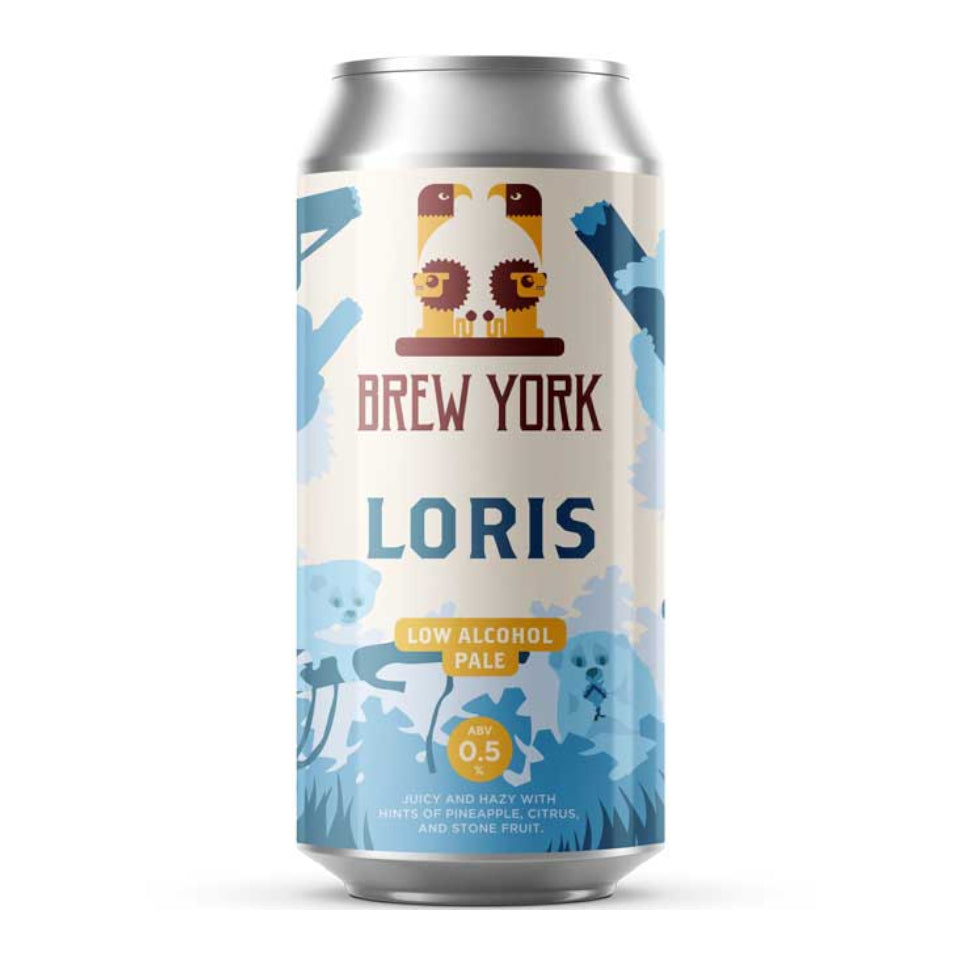 can of Brew York, Loris, Low Alcohol Pale, 0.5%, 440ml on a white background
