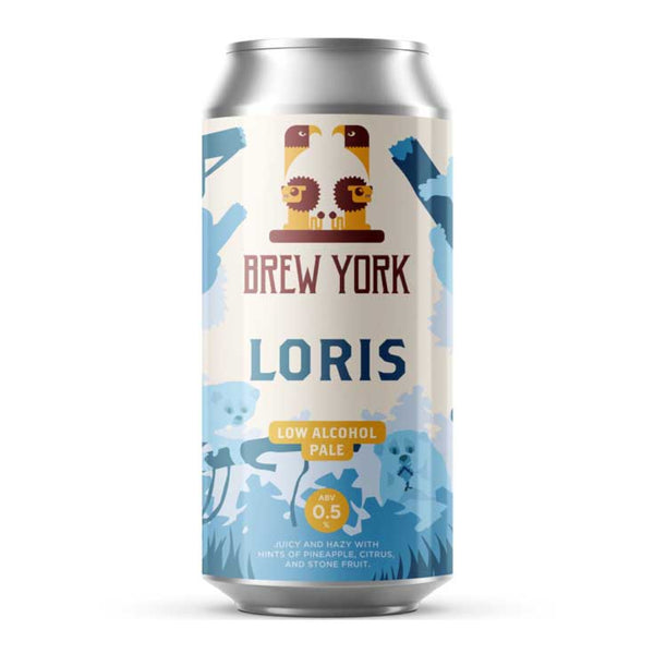 can of Brew York, Loris, Low Alcohol Pale, 0.5%, 440ml on a white background