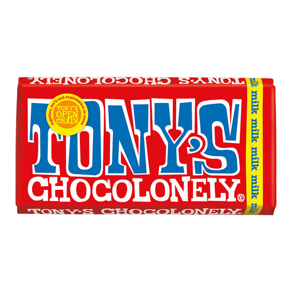 Tony's Chocolonely chocolate bar packaging on a white background