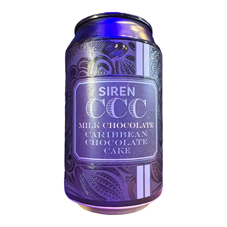 Can of Siren CCC Milk Chocolate Caribbean Chocolate Cake on a white background