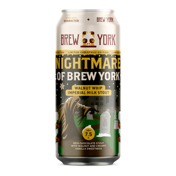 Can of Brew York, Nightmare Of Brew York 2026, Walnut Whip Imperial Milk Stout, 7.5%, 440ml on a white background