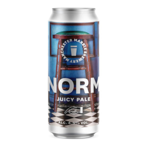 Beer can with 'Manchester Mancly Brewery' branding on a white background