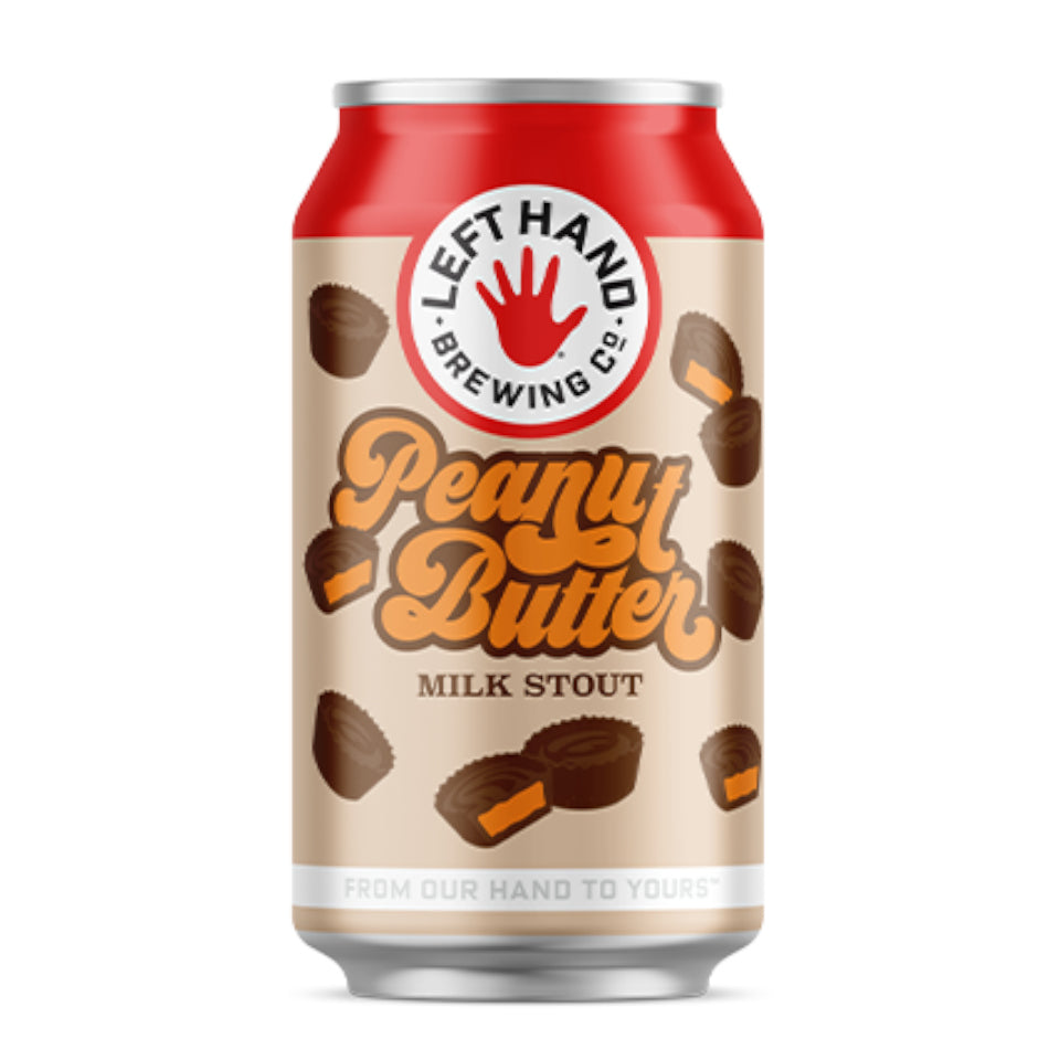 Can of Left Hand Brewing Co. Peanut Butter Milk Stout on a white background
