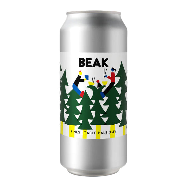 Silver can with 'BEAK' branding and forest design on a white background