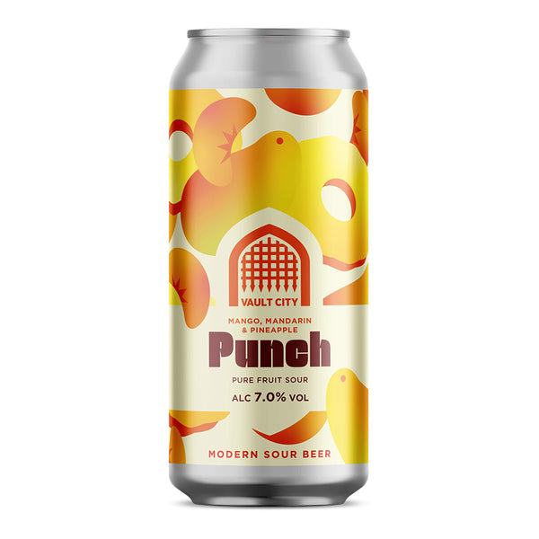 Can of Vault City Punch modern sour beer with colorful label on a white background