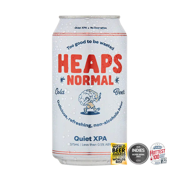 Can of 'Heaps Normal' beer on a white background