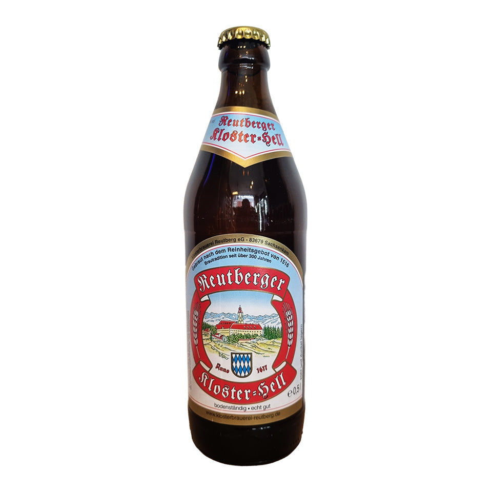 Bottle of Reutberger, Kloster Hell, German Lager on a white background