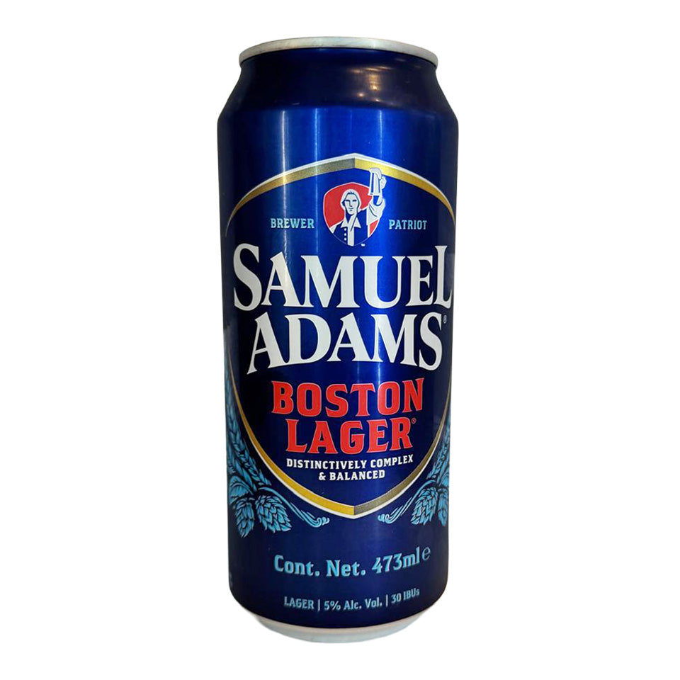 Samuel Adams Boston Lager can on a white background