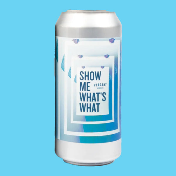 Silver can with blue label on a blue background