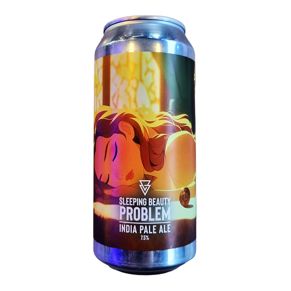 Beer can labeled 'Sleeping Beauty Problem' on a white background