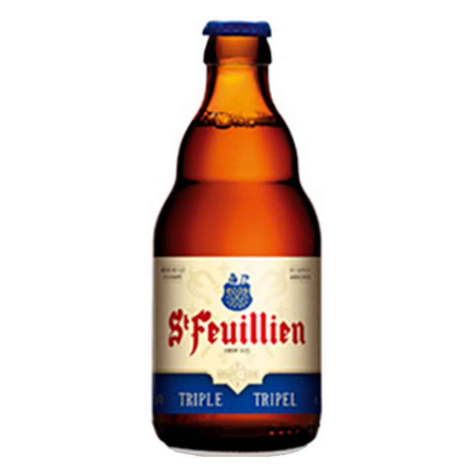 St. Feuillien beer bottle on a white background