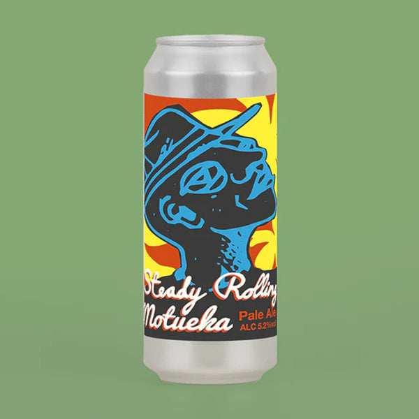 Beer can with colorful label featuring a bear and text on a green background