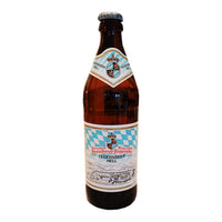 Beer bottle with a label on a white background