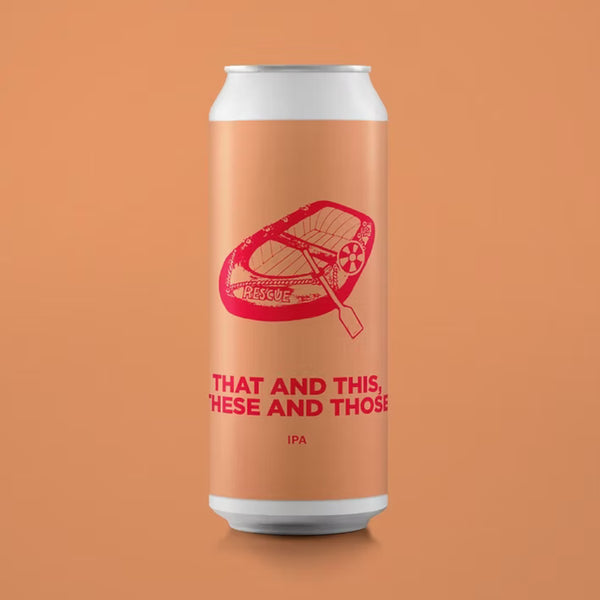 Beer can with red and white design on an orange background