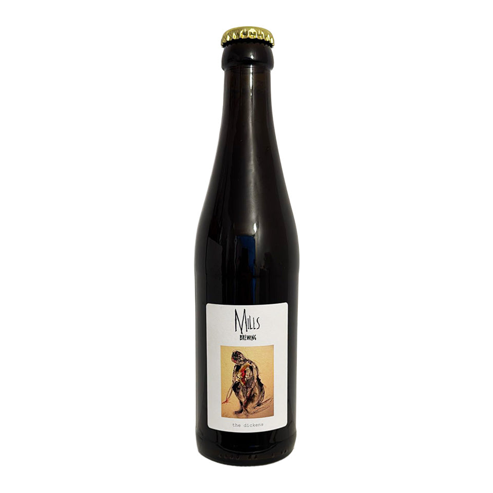 Black bottle with a label featuring an illustration of a bear on a white background