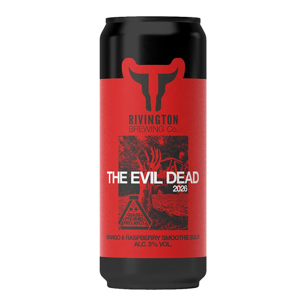 Can of Rivington Brewing Co, The Evil Dead 2026, Mango & Raspberry Smoothie Sour, 5.0%, 500ml on a white background