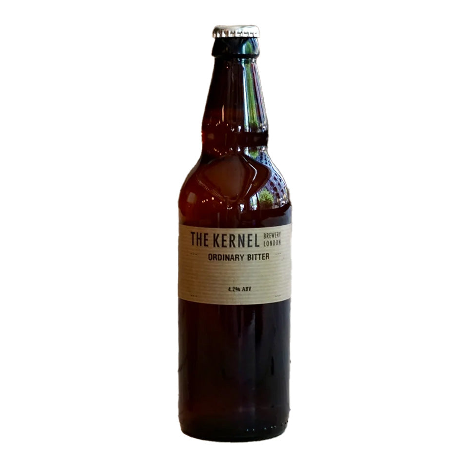 A bottle of The Kernel Ordinary Bitter 4.2% ABV on a solid white background.