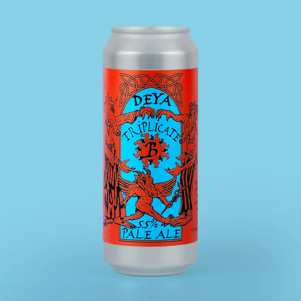 Silver can with red and blue label featuring 'DEYA' on a light blue background