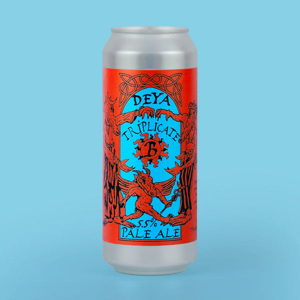 Silver can with red and blue label featuring 'DEYA' on a light blue background
