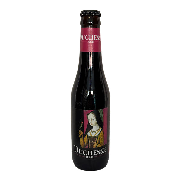 Bottle of Duchesse Red beer on a white background