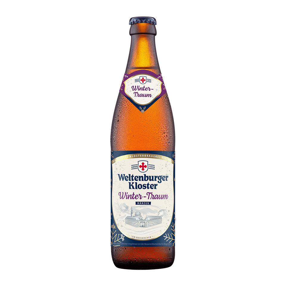 Weltenburger Kloster beer bottle with label on a white background
